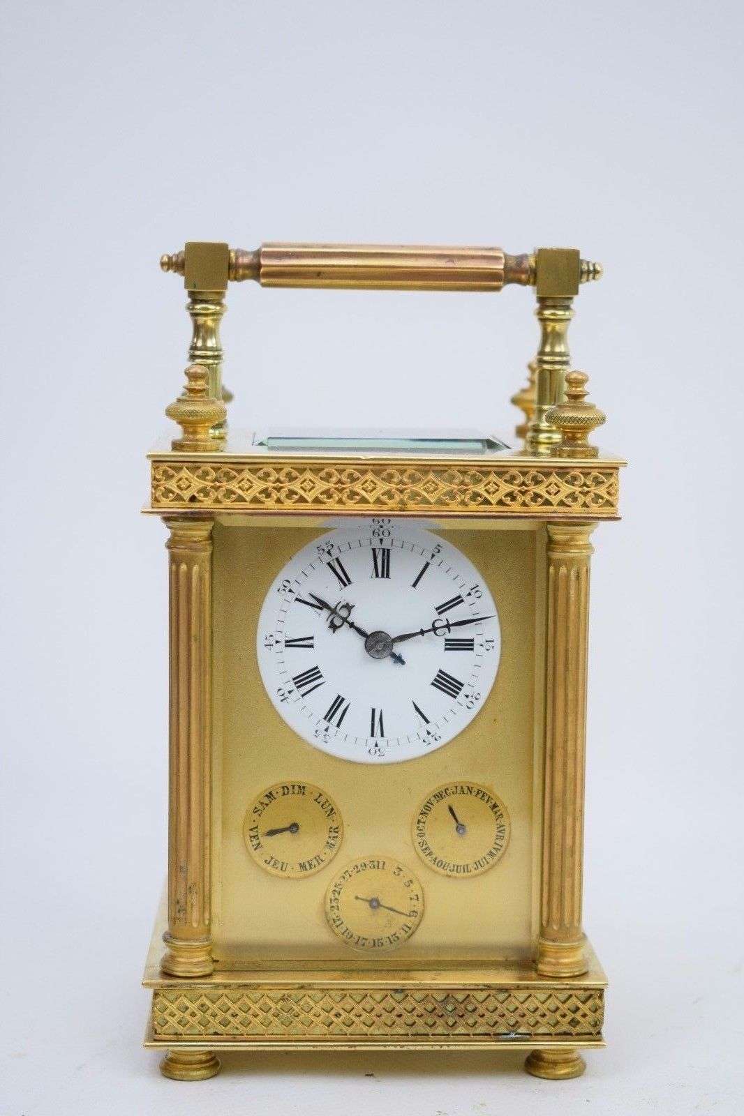 Seltene Reiseuhr mit Kalender und originaler Box Frankreich um 1880 – Detail