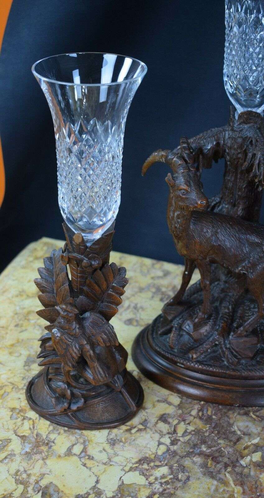 große Gründerzeit Pendule Jagduhr Tischuhr Schwarzwald um 1880 Gämse Glasaugen – Detail