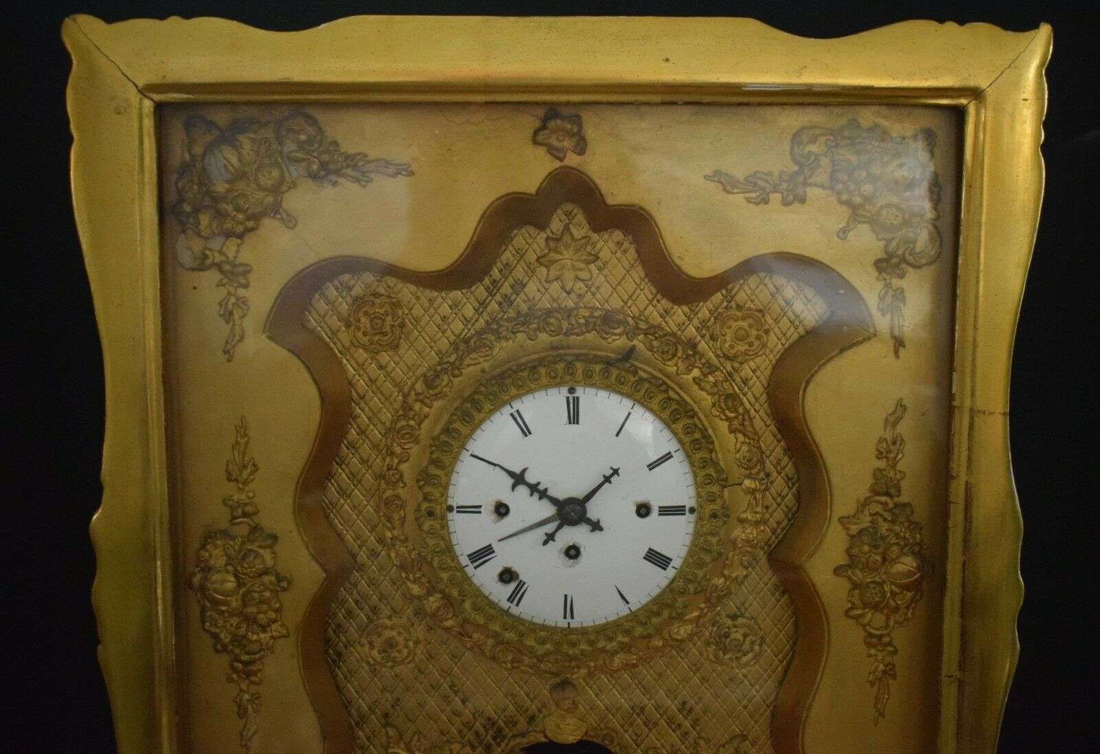 Wiener Rahmenuhr Bilderuhr 4/4 Stundenschlag und Wecker um 1830 F.Kunz in Wien – Detail