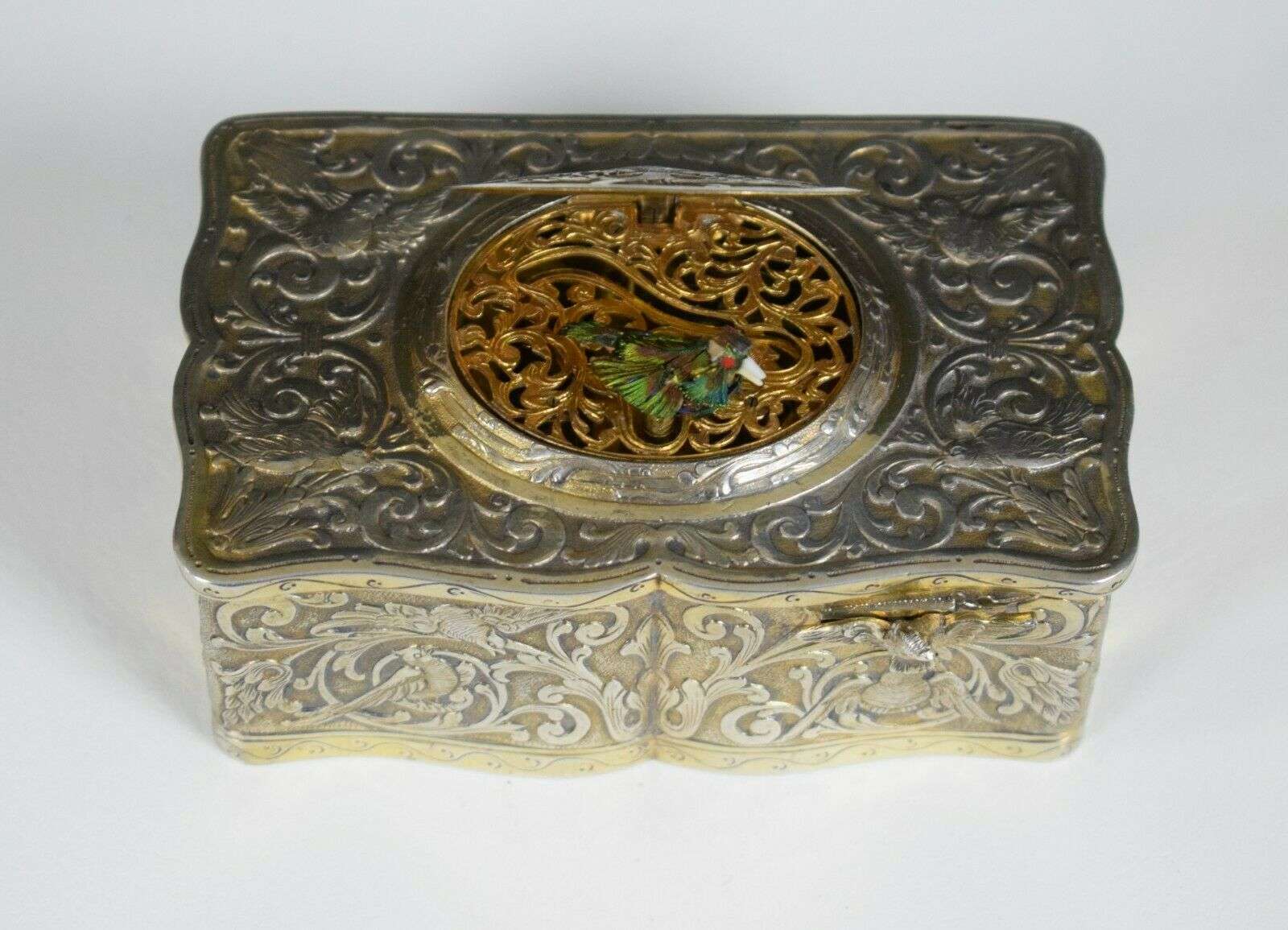 Singvogelautomat Singvogeldose aus Silber K.Griesbaum? singing bird box ca. 1925 – Detail