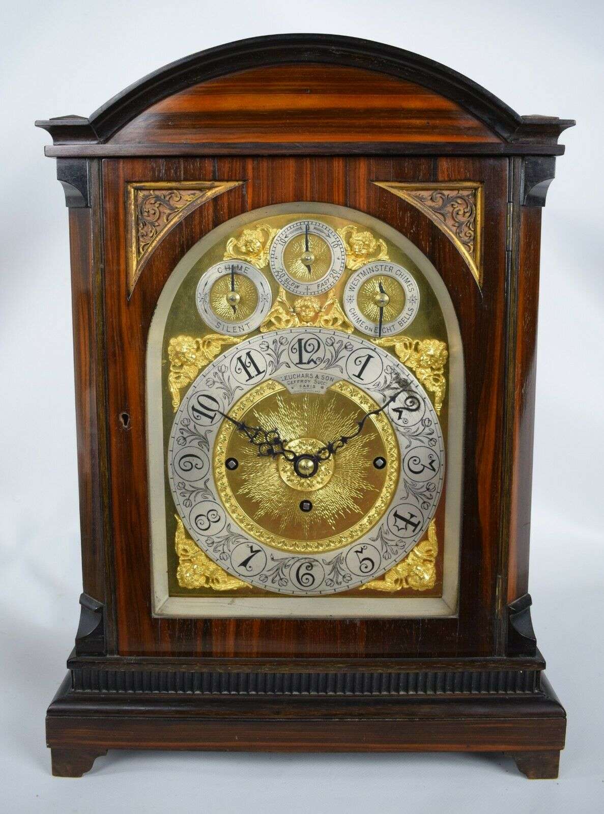 Bracket Clock Tischuhr Kaminuhr Kette Schnecke Westminster/Whittington 8 Glocken – Vorderansicht