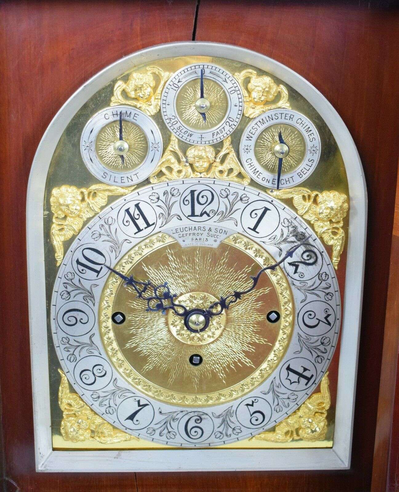 Bracket Clock Tischuhr Kaminuhr Kette Schnecke Westminster/Whittington 8 Glocken – Detail
