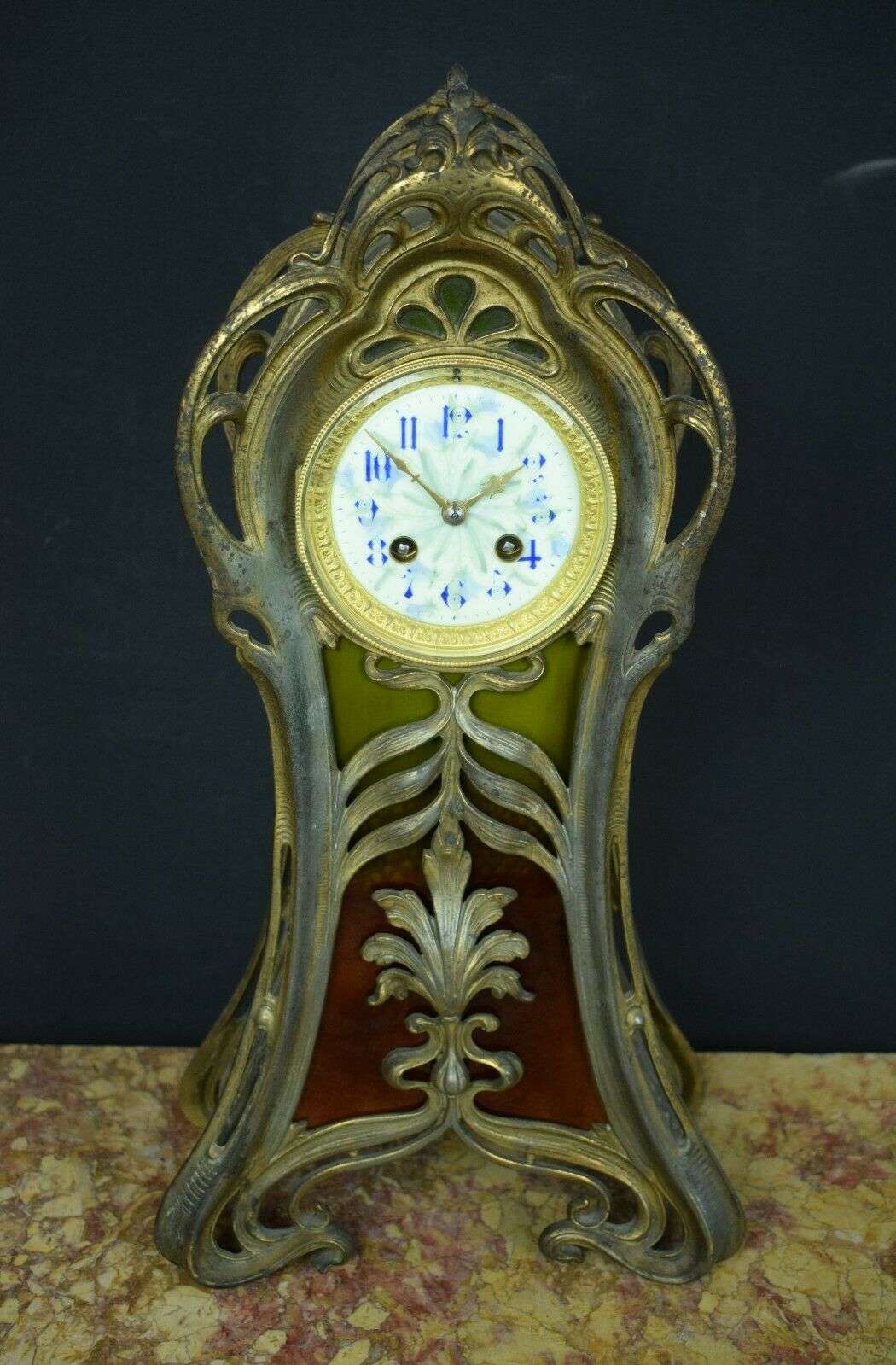 Elegante Jugenstil Art nouveau Pendule Frankreich um 1900 bez. Japy Freres – Vorderansicht