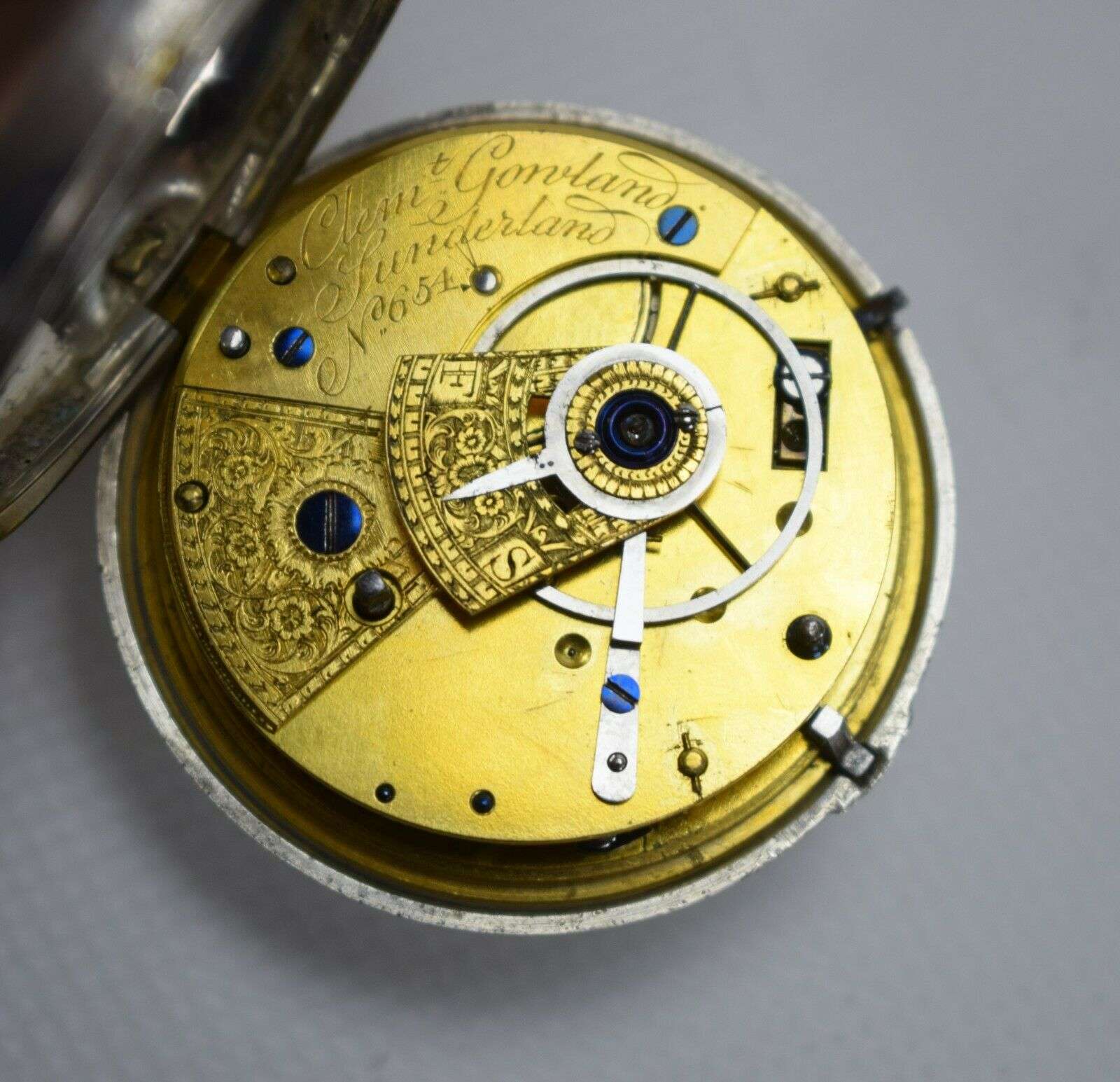 Paircase Taschenuhr mit Rack-Lever-Hemmung von 1809, läuft – Detail