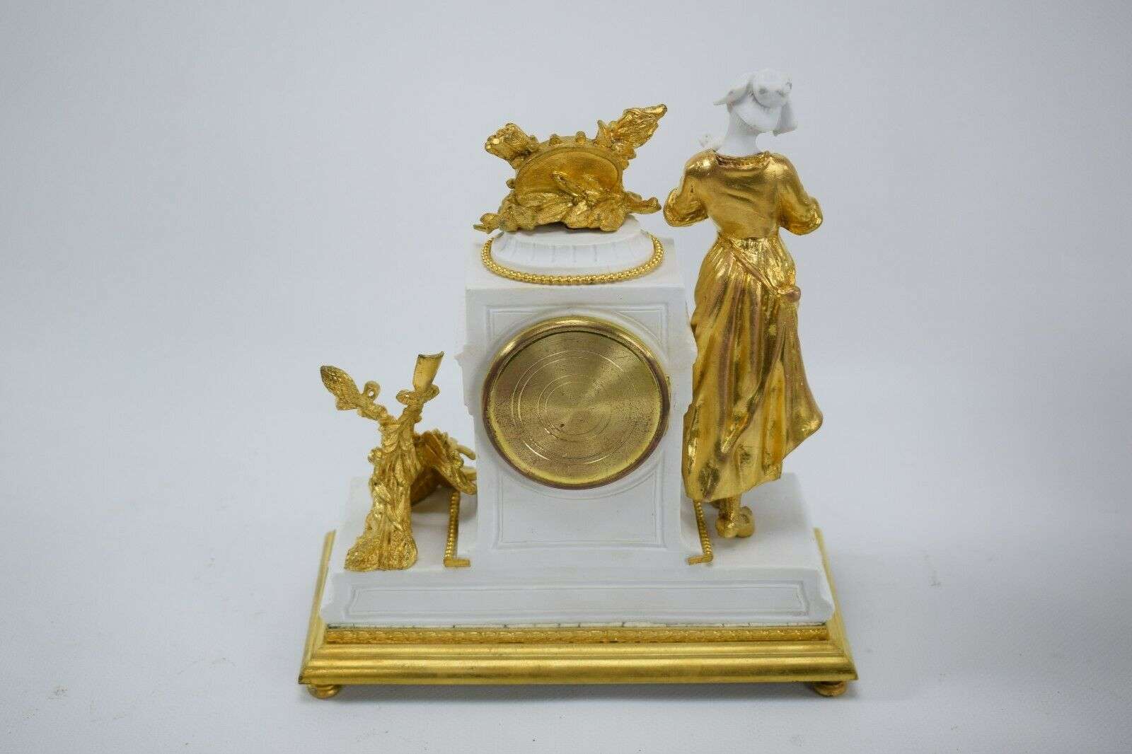 Französische Porzellan Pendule, vergoldete Bronzen Kaminuhr Tischuhr um 1890 – Detail