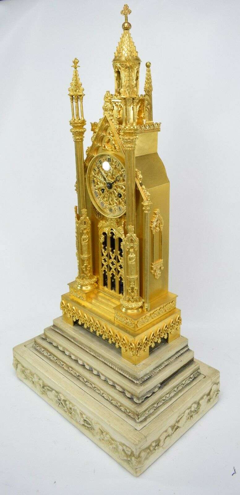 Seltene Bronze Pendule Kaminuhr Gotik Kathedrale mit Automat um 1830 – Detail