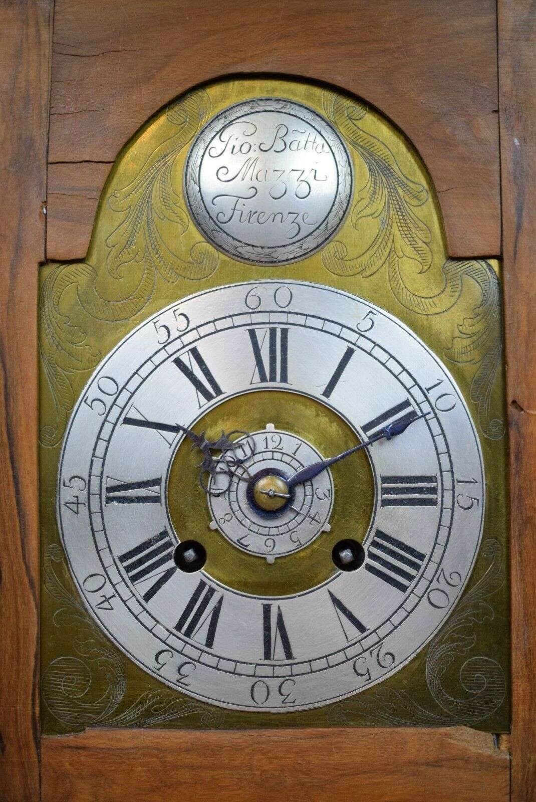 Barocke Stockuhr von Giovanni Batta Mazzi Firenze (1635-1705, Florenz) mit Spindelhemmung und Wecker um 1700 – Detail