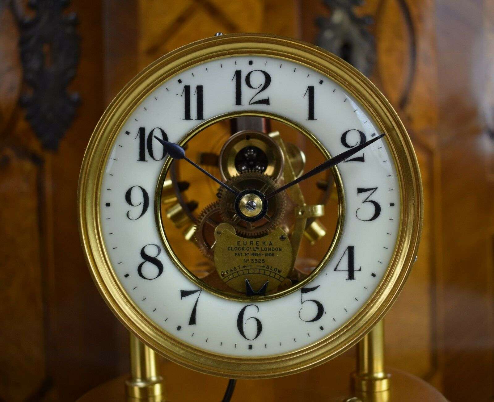 Seltene Eureka Clock elektrische Tischuhr Pendule Pat No. 14614.1906 Nr.3325 um 1910 – Detail