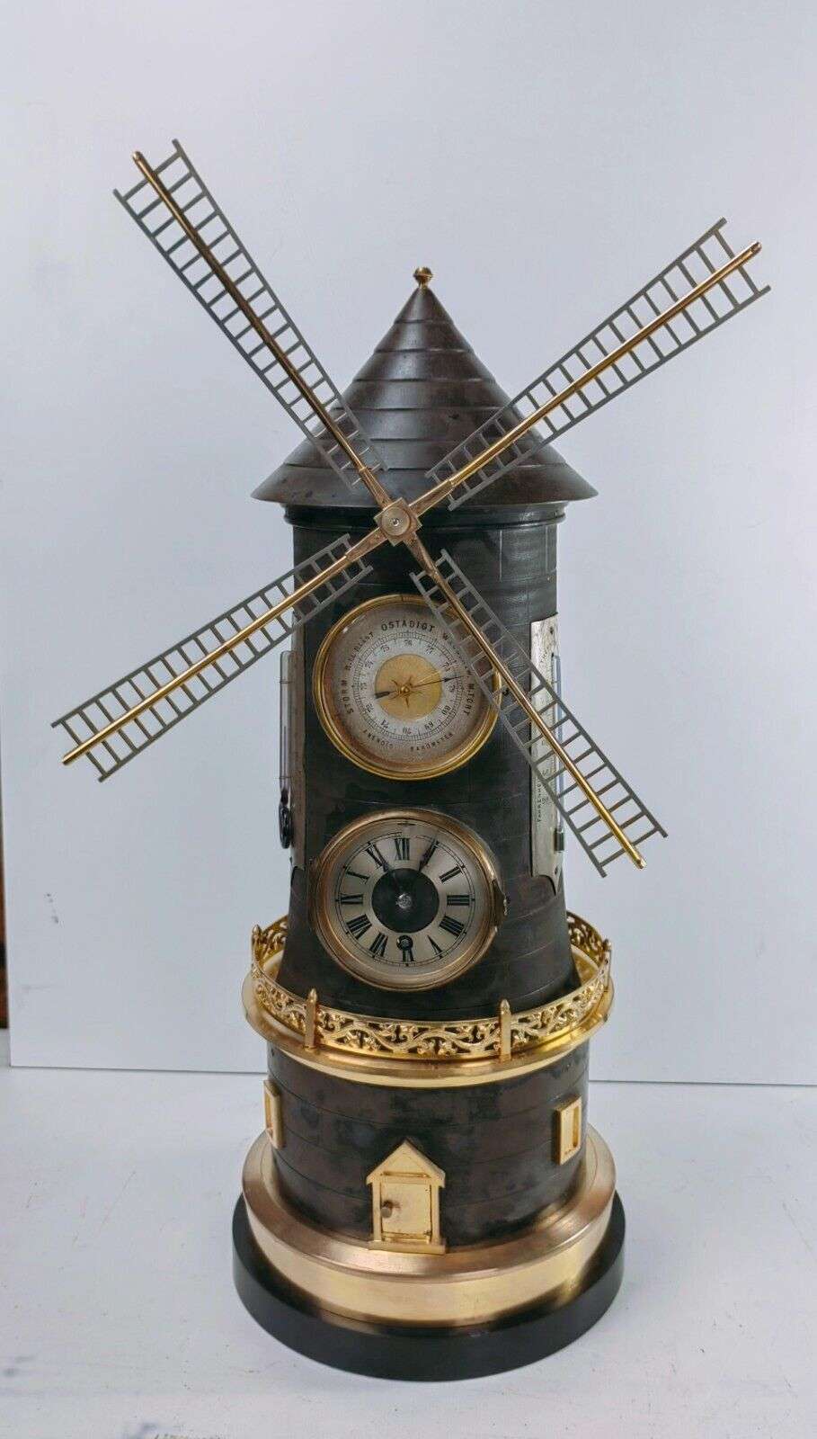 Seltene Tischuhr Kaminuhr mit Automat, Wetterstation André Guilmet um 1890 – Vorderansicht