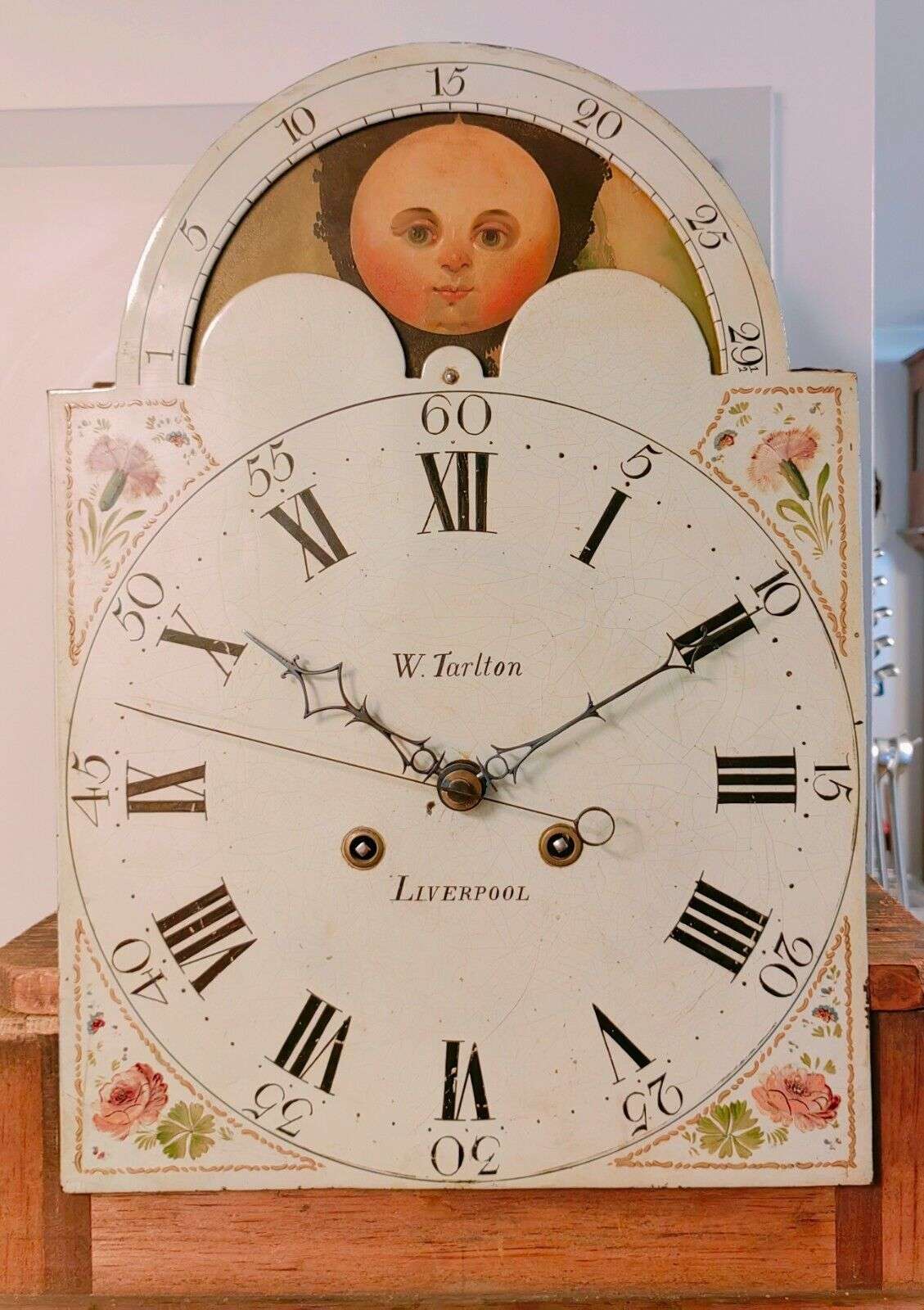 Antike englische STANDUHR W. Tarlton Liverpool um 1800 mit Zentralsekunde – Detail