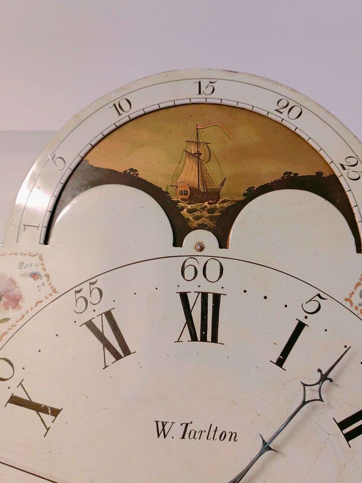 Antike englische STANDUHR W. Tarlton Liverpool um 1800 mit Zentralsekunde – Detail
