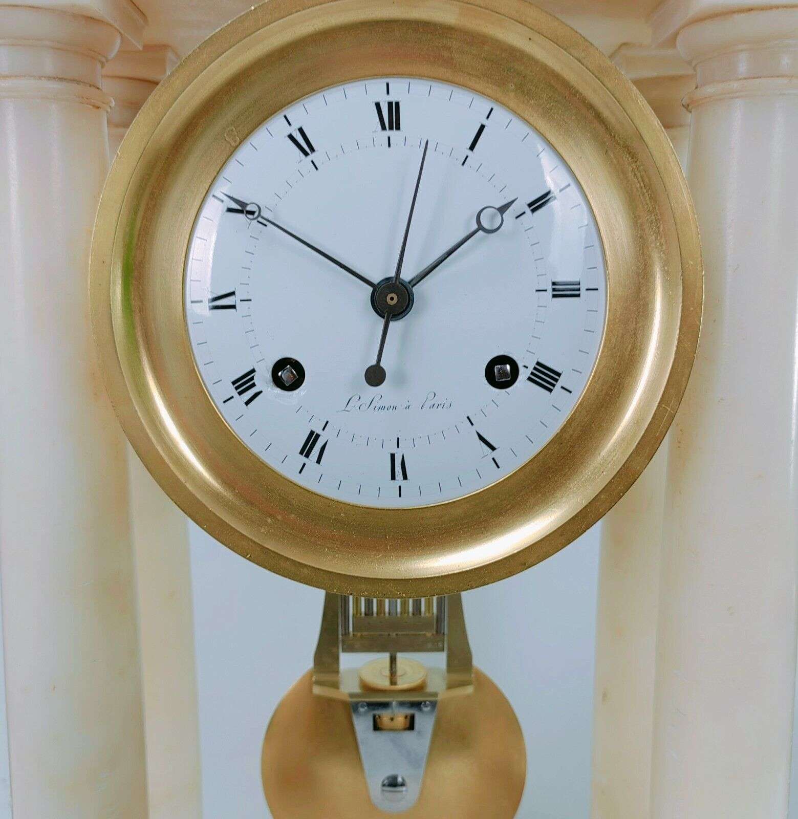 RESERVIERT!!! Empire Präzisionsuhr Pendule Portaluhr Regulateur mit Scherenhemmung c. 1810 – Detail