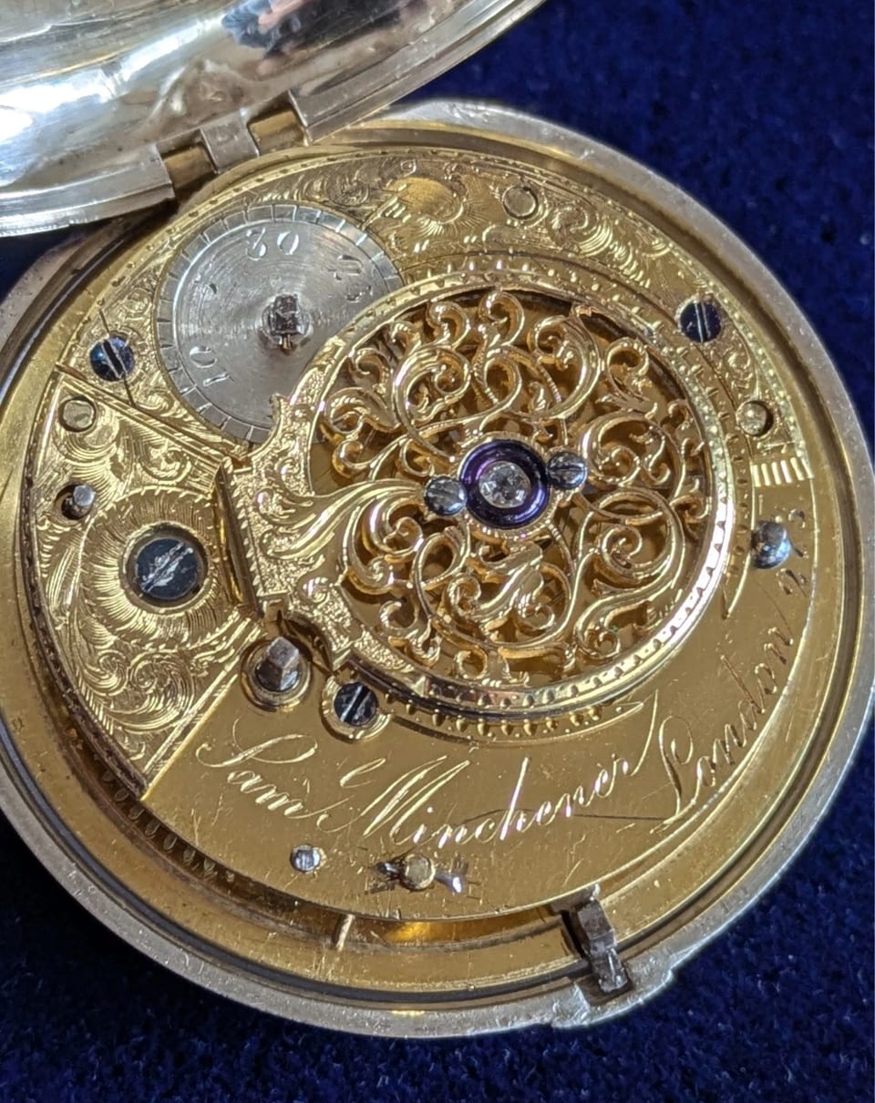 Montre de poche à couvercle en argent, signée Samuel Minchener, Londres, vers 1798