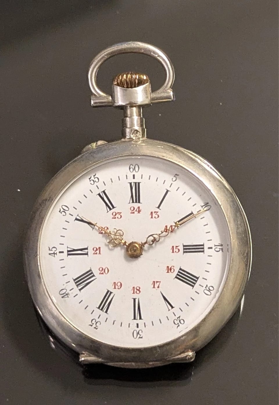 Montre de poche pour femme en argent, vers 1890, échappement à cylindre