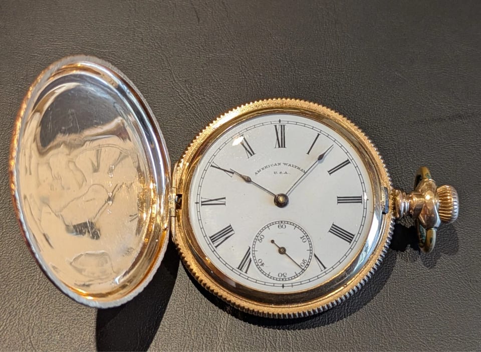 Montre de poche Waltham Traveler, modèle Savonett, plaquée or, vers 1900, en état de marche