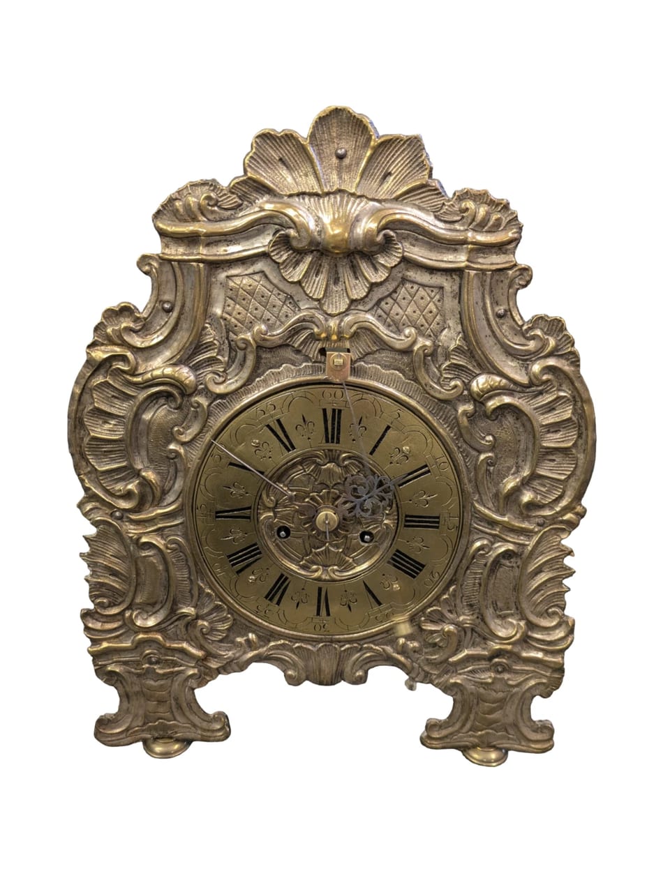 Precioso reloj de manecilla frontal de estilo barroco/rococó con escape de husillo, de alrededor de 1750
