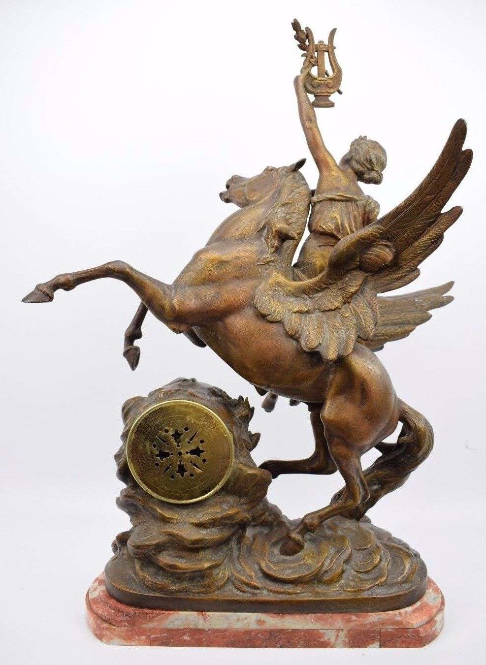 Große Schwere Pendule aus Zemek und Marmor Pegasus um 1900 70cm hoch – Rückseite