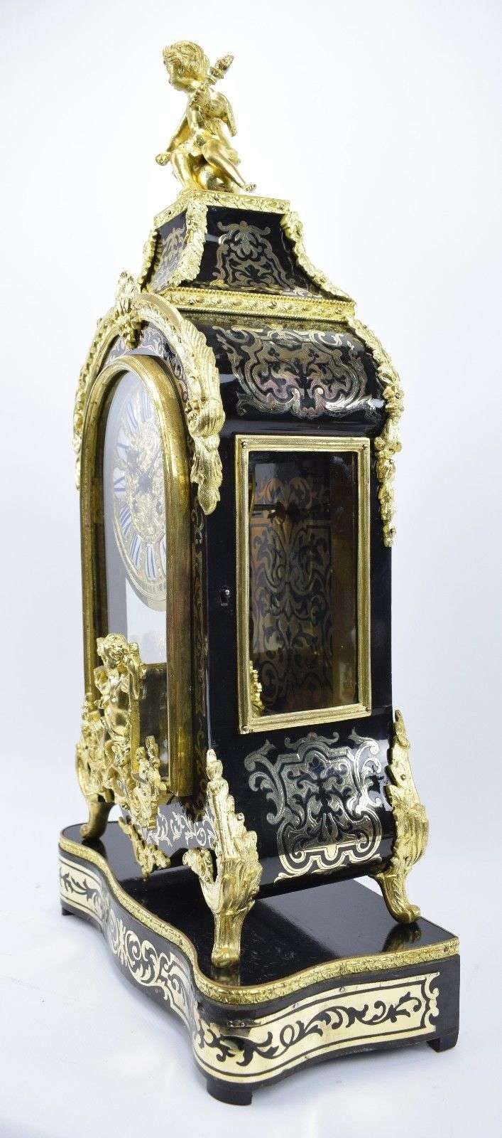 Boullependule mit Konsole im Stile des Regence mit vergoldeten Bronzen um 1880 Uhrwerk von Japy Frères – Seitenansicht