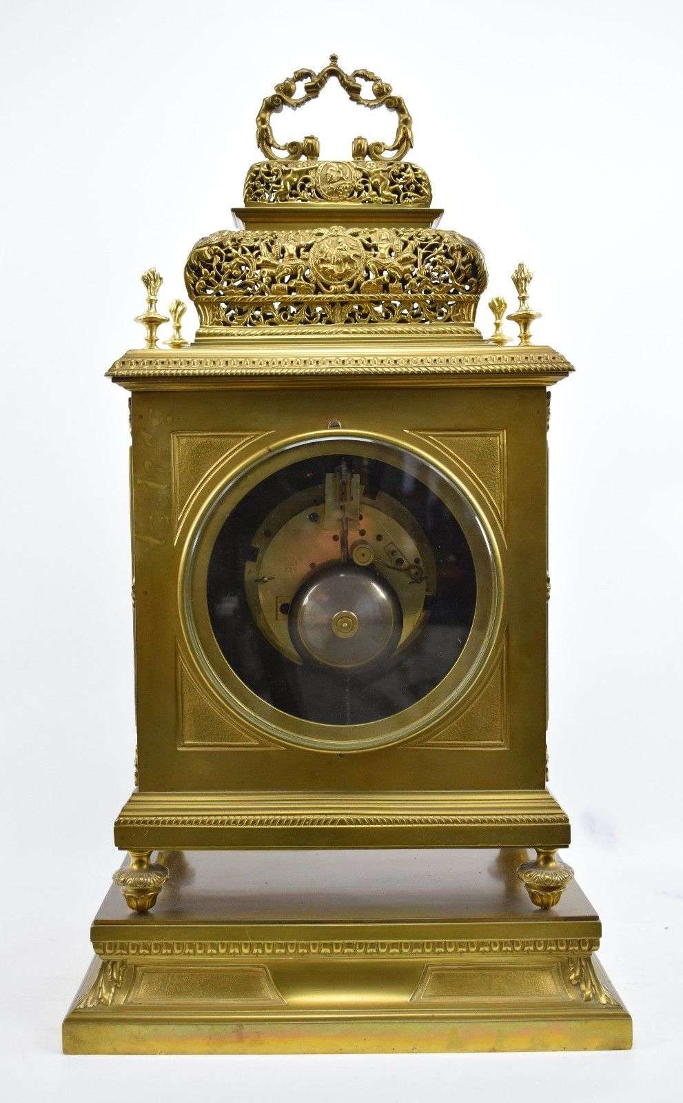 Seltene, schwere Bronze/Messing Pendule von Lerolle Paris um 1860 im Stile des Louis XIV. – Rückseite