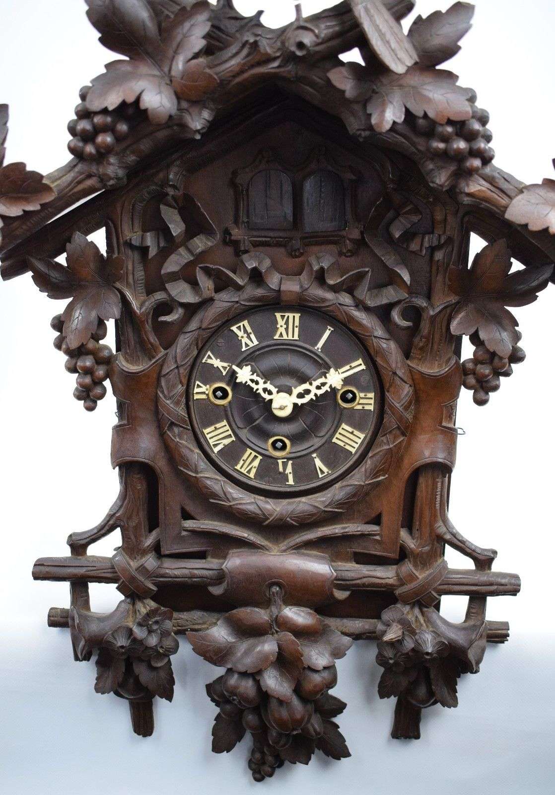 Seltene hochwertige Kuckucksuhr Cuckoo clock Beha? 3xSchnecke Fusee um 1880 – Detail