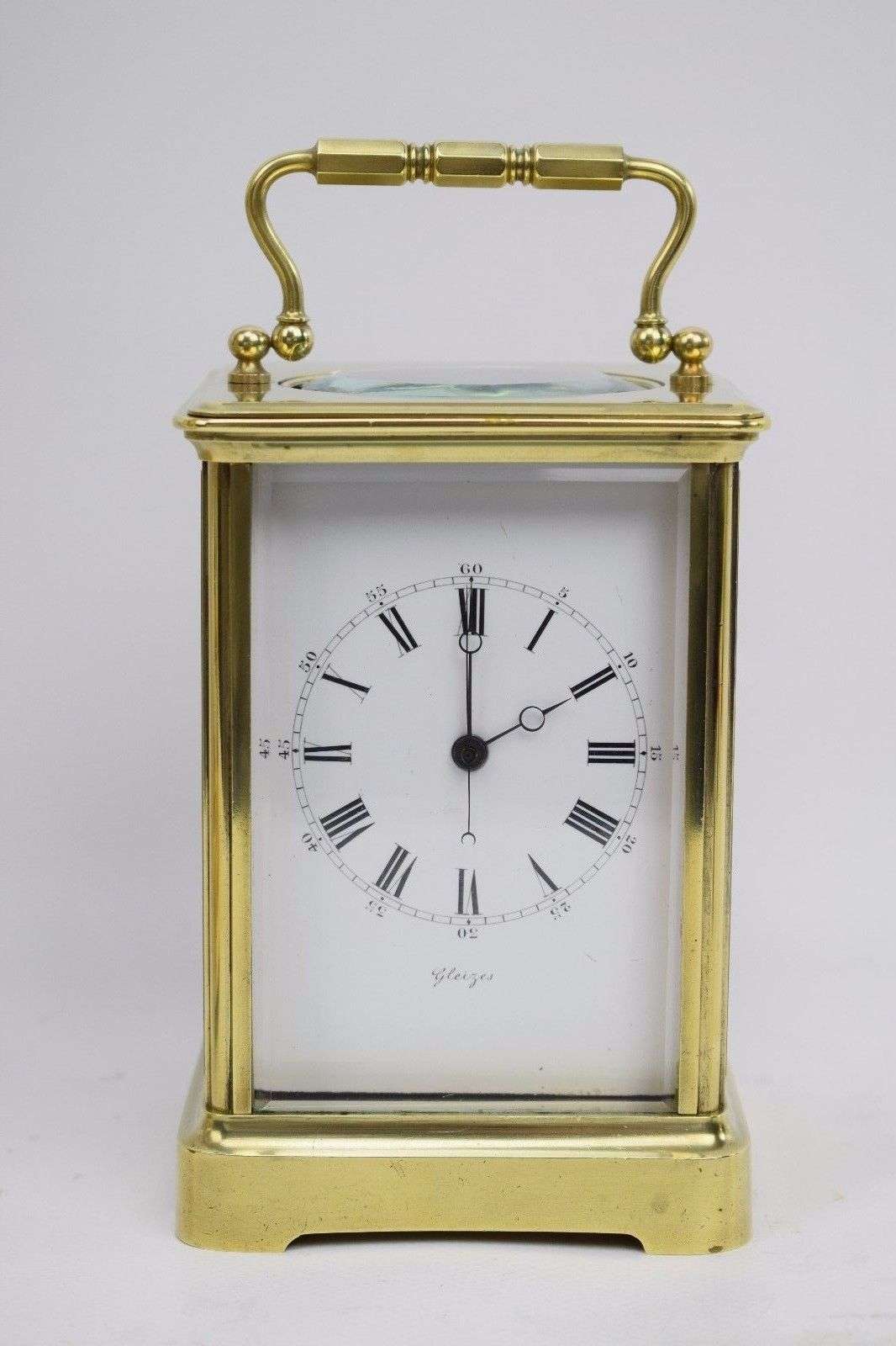 Sehr seltene Reiseuhr Pendule mit springender Zentralsekunde um 1870 bez.Gleizes – Vorderansicht