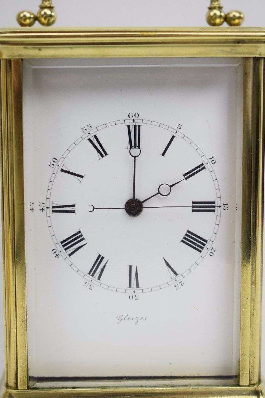 Sehr seltene Reiseuhr Pendule mit springender Zentralsekunde um 1870 bez.Gleizes – Detail