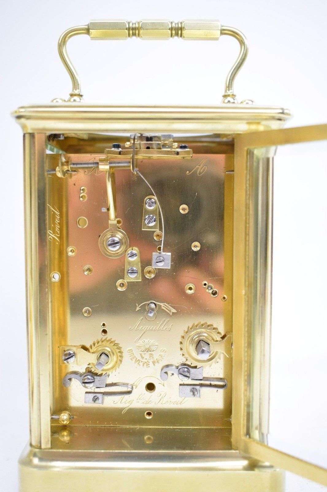 Sehr seltene Reiseuhr Pendule mit springender Zentralsekunde um 1870 bez.Gleizes – Detail