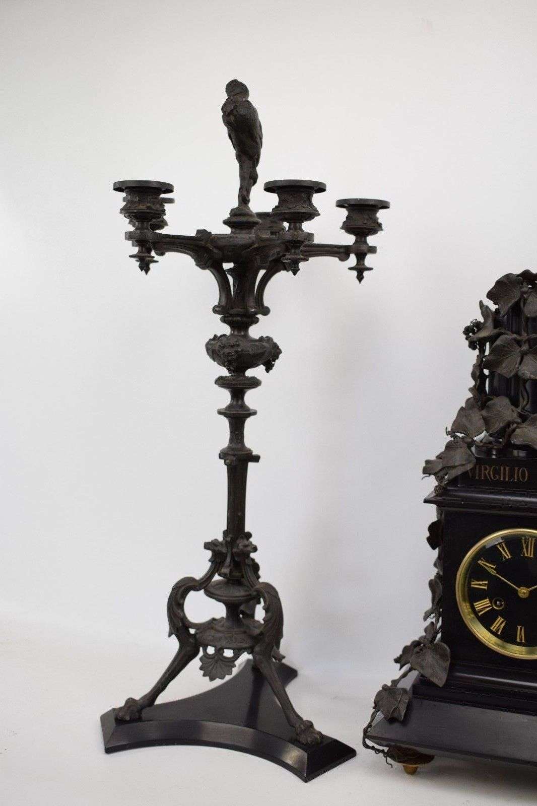 Imposante Pendule Kaminuhr Garnitur Virgilio Maroni Marmor um 1870 A.Carrier – Kandelaber 2